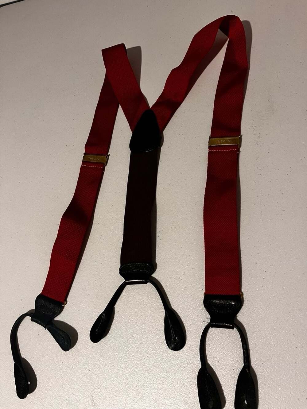 Trafalgar Men's Red Button-End Leather Trim Suspenders Braces